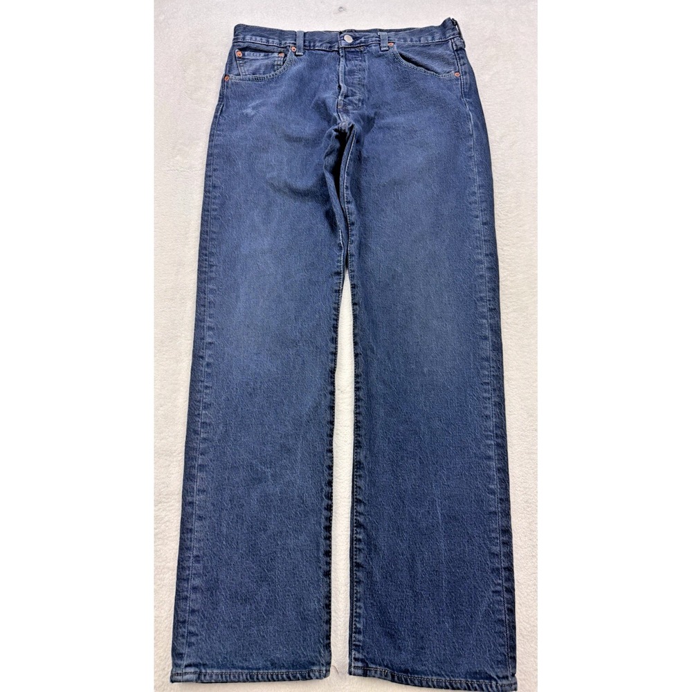 Levis 501 Jeans Mens 33x32 Blue Distressed Denim Straight Leg Button Fly